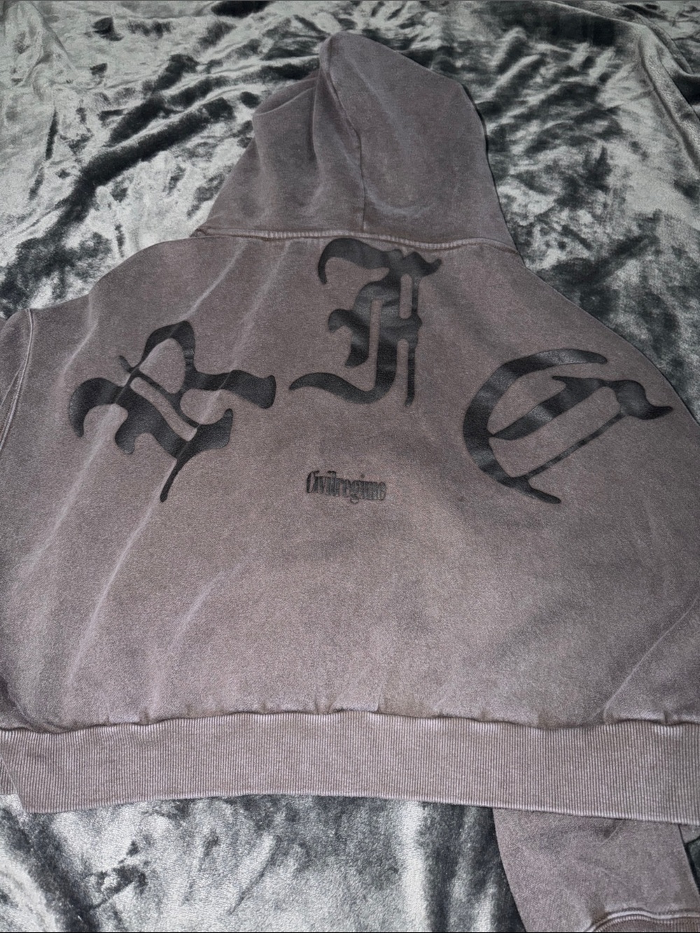 CIVIL REGIME Dark Charcoal Washed Cropped Hoodie with Front Pocket